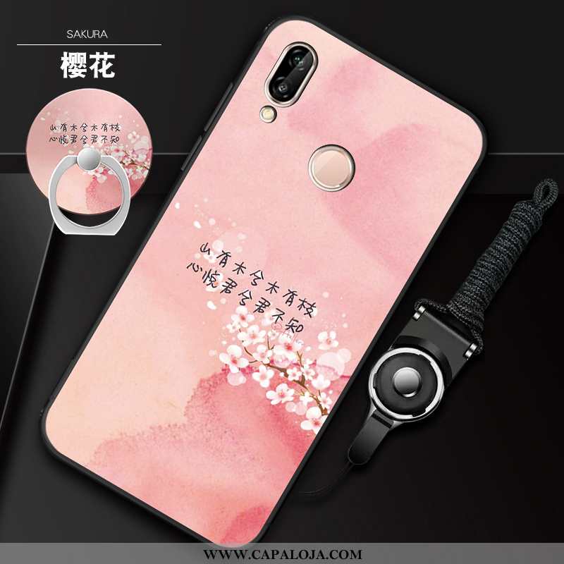 Capa Huawei P20 Lite Soft Rosa Suporte Cordao, Capas Huawei P20 Lite Protetoras Baratos