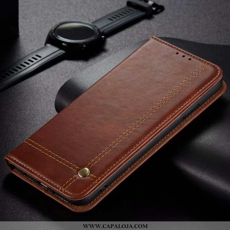 Capa Huawei P40 Lite Couro Genuíno Telemóvel Grande Feminino Castanho, Capas Huawei P40 Lite Dupla F