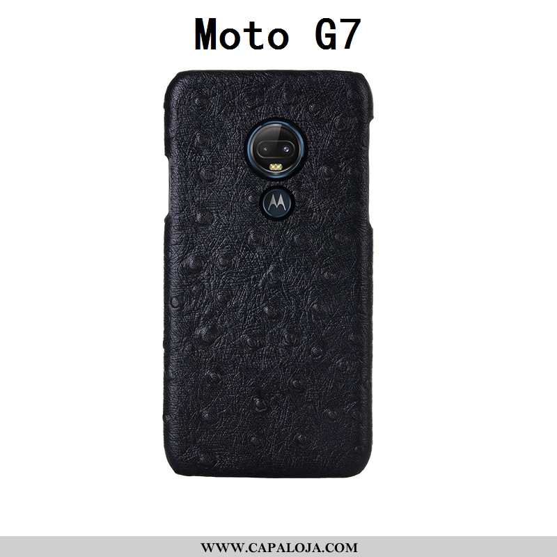 Capa Moto G7 Couro Genuíno Luxo Cases Vaca Preto, Capas Moto G7 Couro Comprar