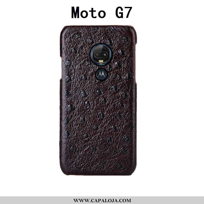 Capa Moto G7 Couro Genuíno Luxo Cases Vaca Preto, Capas Moto G7 Couro Comprar