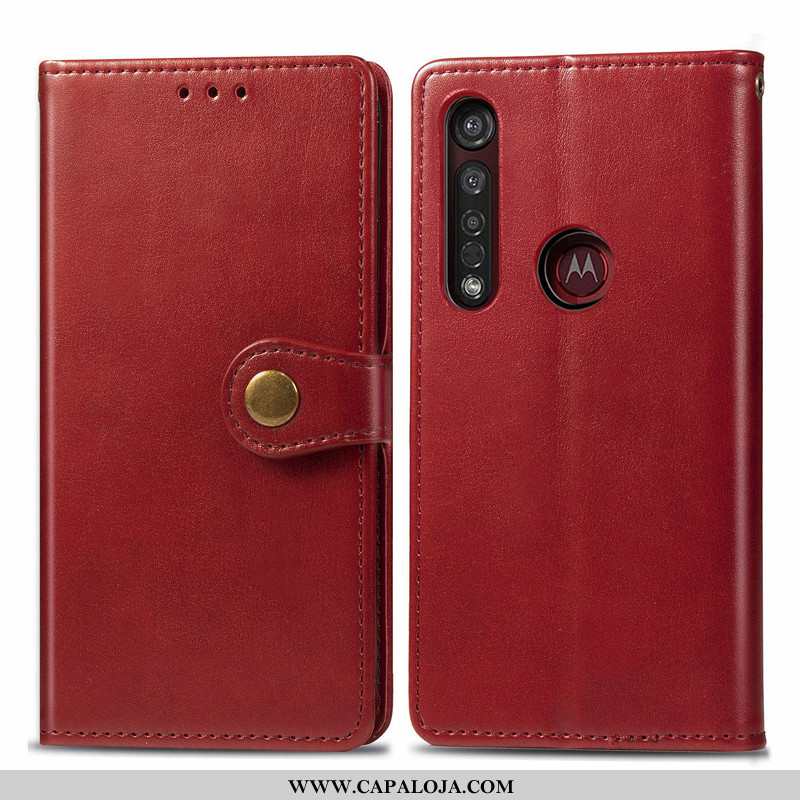 Capa Moto G8 Plus Couro Cover Telemóvel Minimalista Vermelho, Capas Moto G8 Plus Protetoras Online
