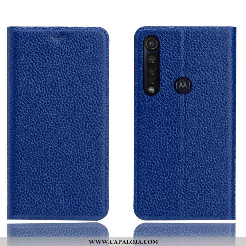 Capa Moto G8 Plus Couro Legitimo Antiqueda Cover Azul, Capas Moto G8 Plus Protetoras Baratas
