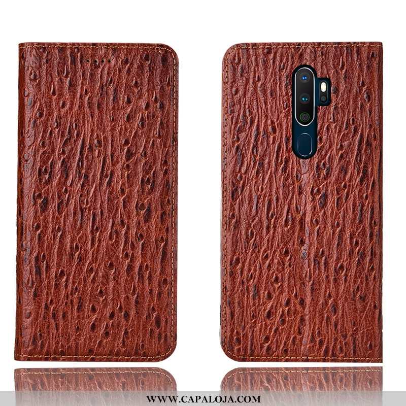 Capa Oppo A5 2020 Couro Genuíno Cover Antiqueda Telemóvel Azul Escuro, Capas Oppo A5 2020 Protetoras
