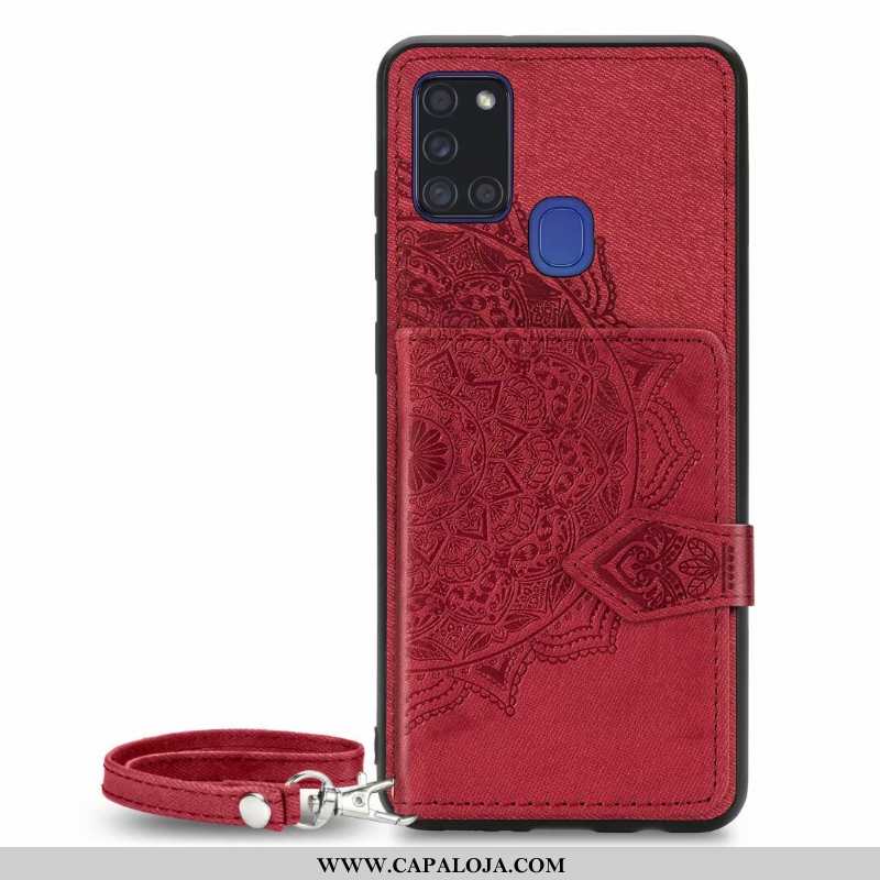Capa Samsung Galaxy A21s Carteira Capas Tecido Telemóvel Vermelho, Samsung Galaxy A21s Couro Barato