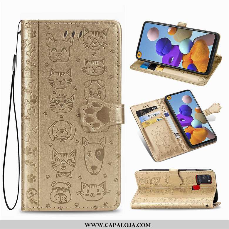 Capa Samsung Galaxy A21s Desenho Animado Capas Cover Gato Dourado, Samsung Galaxy A21s Couro Comprar