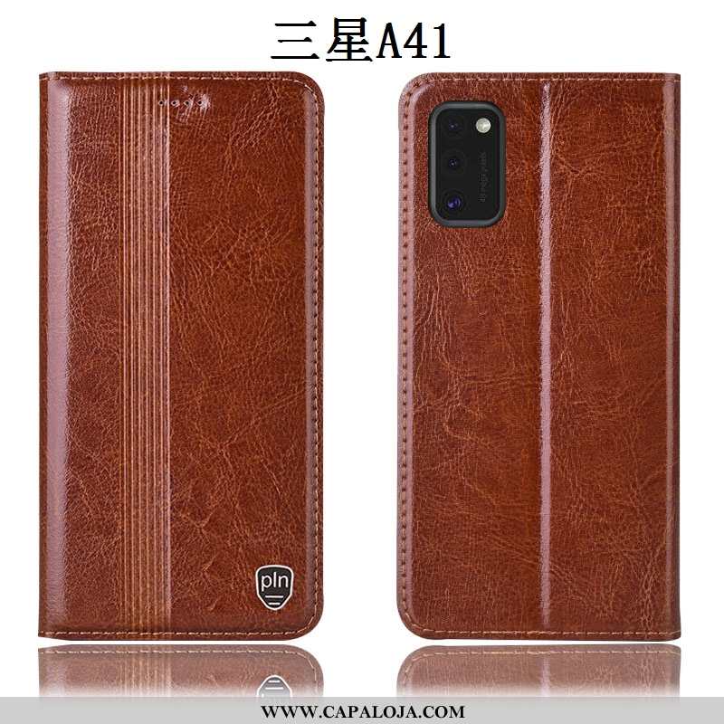 Capa Samsung Galaxy A41 Couro Genuíno Cover Preto Completa, Capas Samsung Galaxy A41 Protetoras Comp