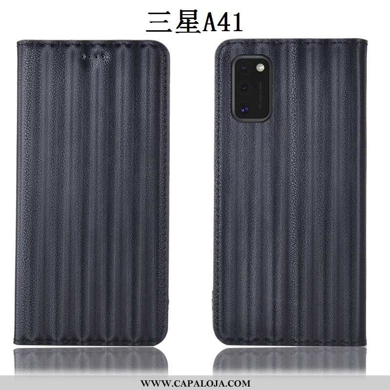 Capa Samsung Galaxy A41 Couro Legitimo Antiqueda Cover Capas Preto, Samsung Galaxy A41 Protetoras Ve