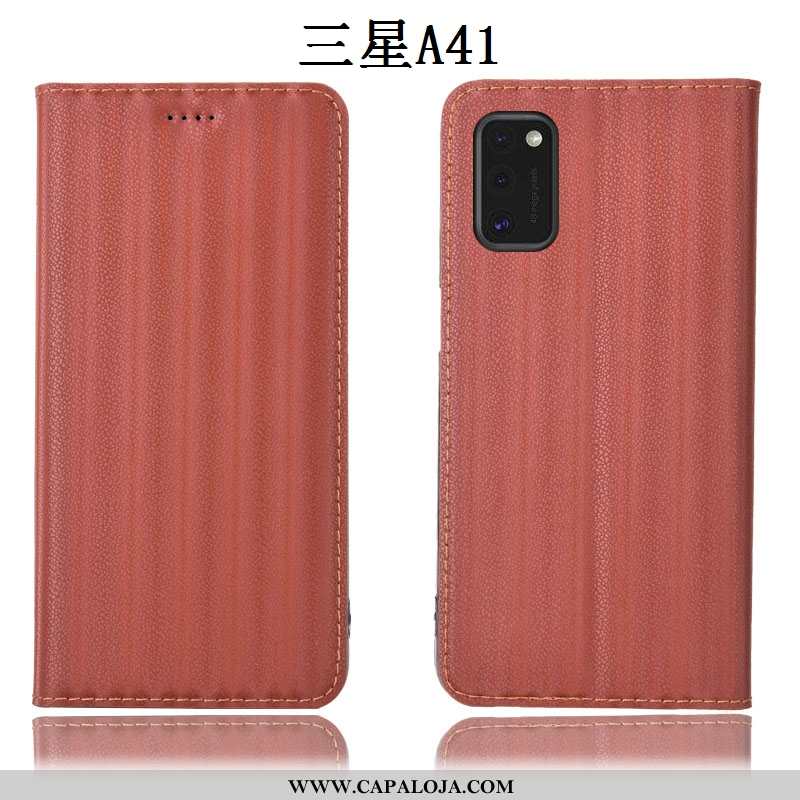 Capa Samsung Galaxy A41 Couro Legitimo Antiqueda Cover Capas Preto, Samsung Galaxy A41 Protetoras Ve