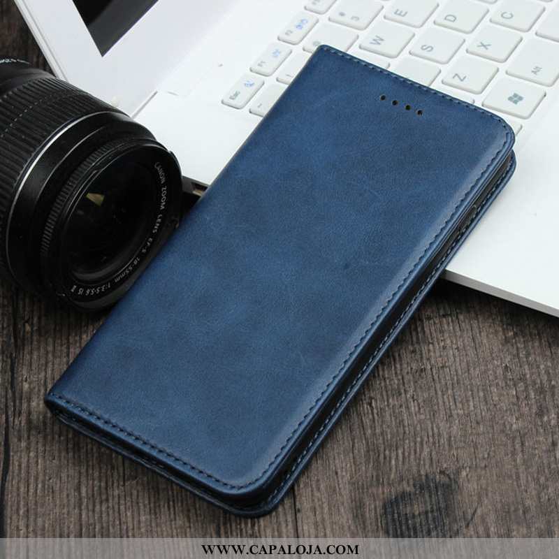 Capa Samsung Galaxy A90 5g Couro Legitimo Simples Masculino Fold Azul Escuro, Capas Samsung Galaxy A