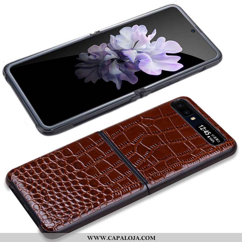 Capa Samsung Z Flip Protetoras Telemóvel Feminino Nova Castanho, Capas Samsung Z Flip Couro Legitimo