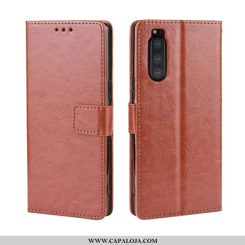 Capa Sony Xperia 5 Protetoras Cover Capas Couro Castanho, Sony Xperia 5 Carteira Promoção