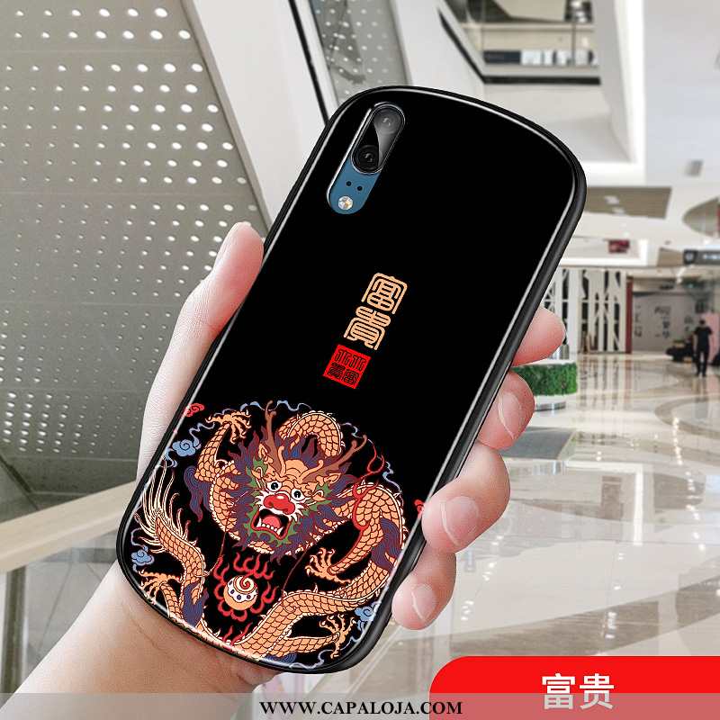 Capas Huawei P20 Vintage Protetoras Azul Escuro Redondo, Capa Huawei P20 Tendencia Promoção
