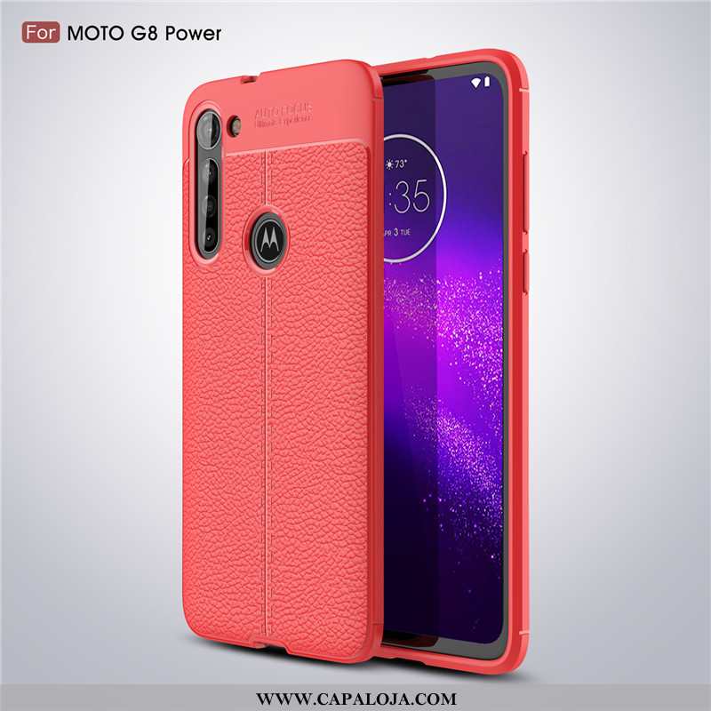 Capas Moto G8 Power Couro Cases Telemóvel Anti Suor Vermelho, Capa Moto G8 Power Soft Promoção