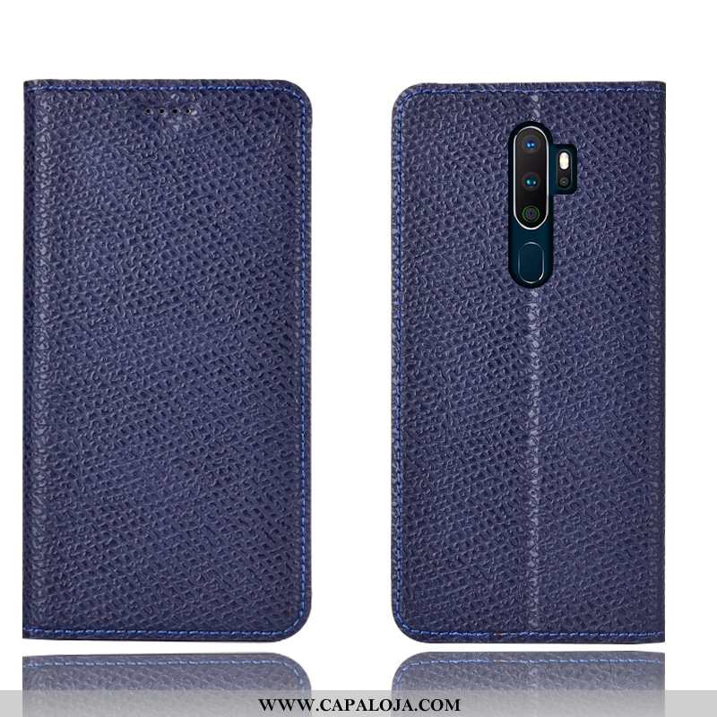 Capas Oppo A5 2020 Couro Legitimo Completa Malha Antiqueda Azul Escuro, Capa Oppo A5 2020 Protetoras