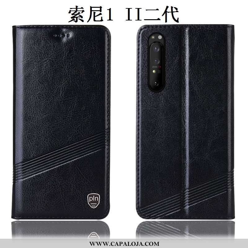 Capas Sony Xperia 1 Ii Couro Legitimo Telemóvel Cover Preto, Capa Sony Xperia 1 Ii Protetoras Barato
