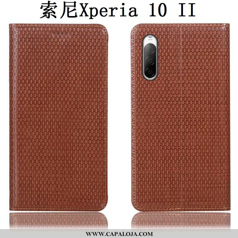 Capas Sony Xperia 10 Ii Couro Genuíno Cases Cover Antiqueda Castanho, Capa Sony Xperia 10 Ii Proteto