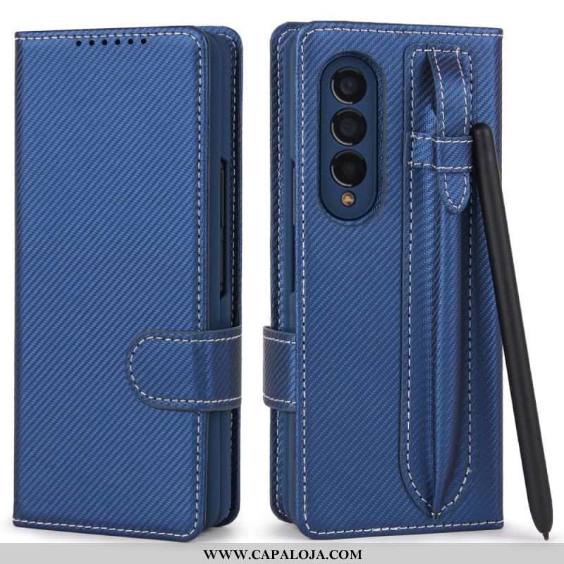 Capa De Celular Capa Em Pele Para Samsung Galaxy Z Fold 3 5G Porta Caneta Destacável
