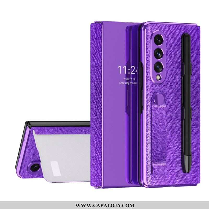 Capa De Celular Para Samsung Galaxy Z Fold 3 5G Flip Suporte Para Caneta Espelho E Alça