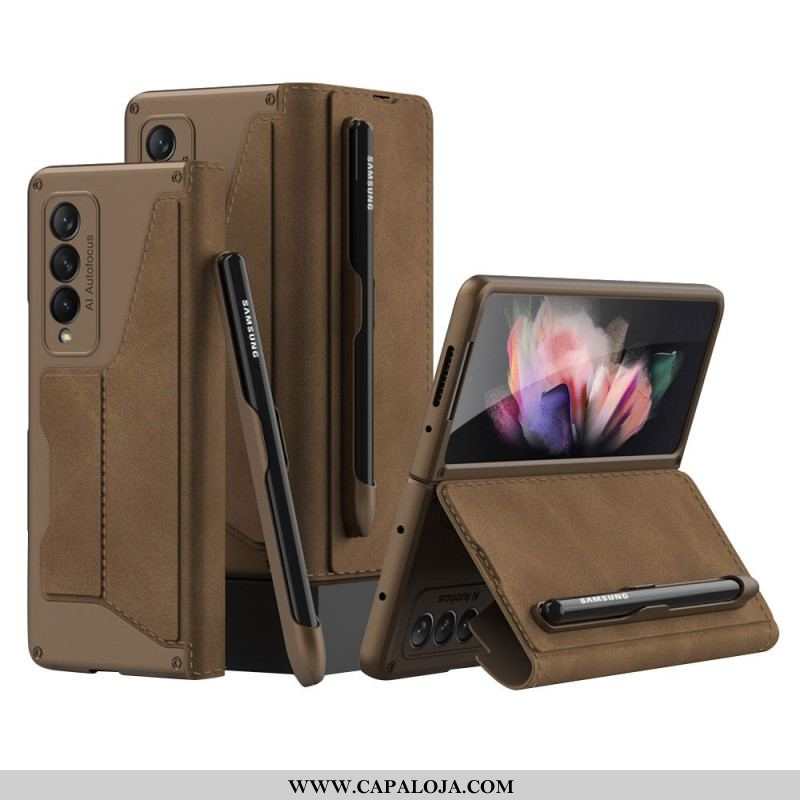 Capa De Celular Para Samsung Galaxy Z Fold 3 5G Flip Suporte Para Caneta Gkk De Couro Sintético