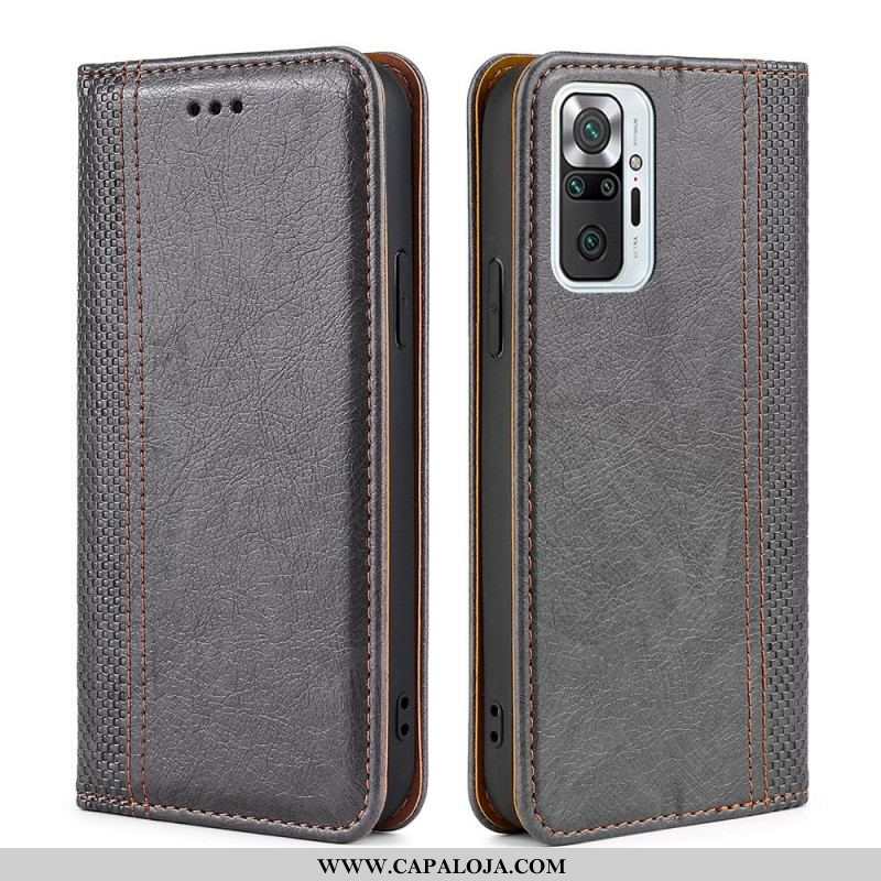Capa De Celular Para Xiaomi Redmi Note 10 Pro Flip Costura De Couro Rachado De Lichia