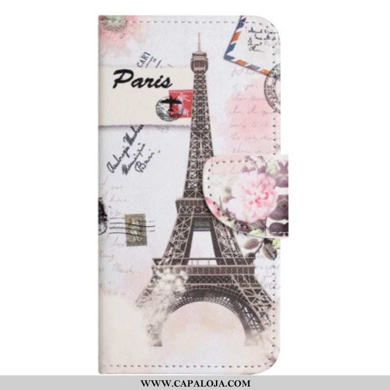 Capa De Couro Para Moto G73 5G Torre Eiffel