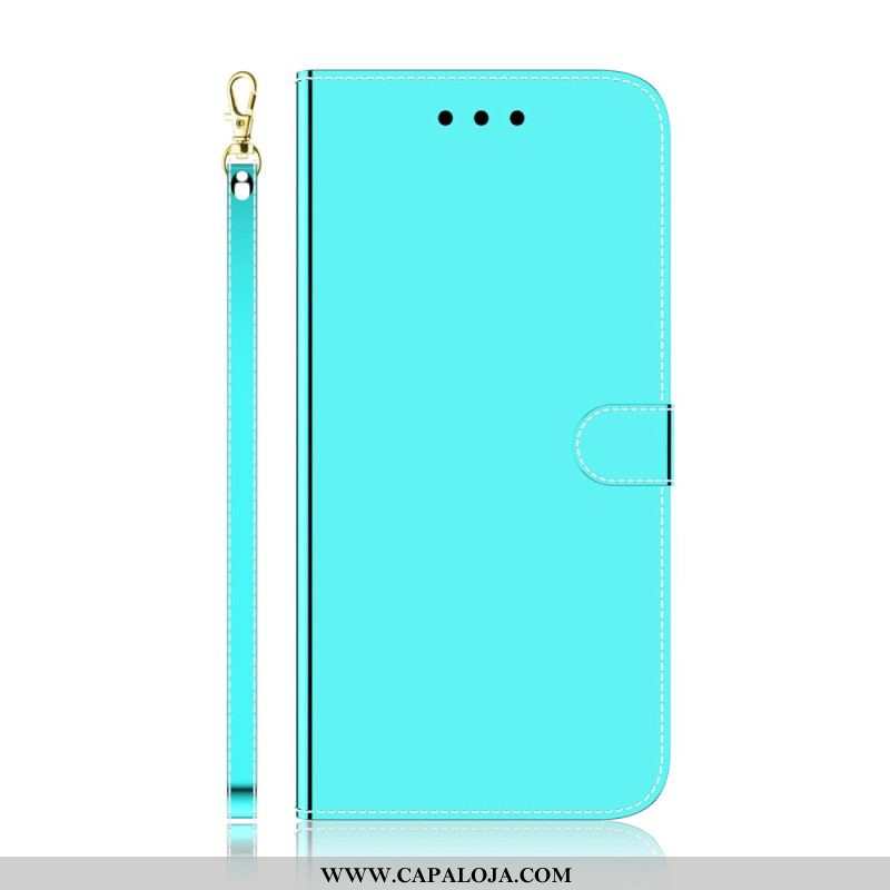 Capa De Couro Para Oppo Reno 8 Lite Espelho Falso De Couro Com Alça