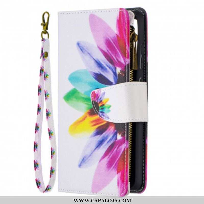 Capa De Couro Para Samsung Galaxy A52 4G / A52 5G / A52s 5G Bolso Com Zíper Flor