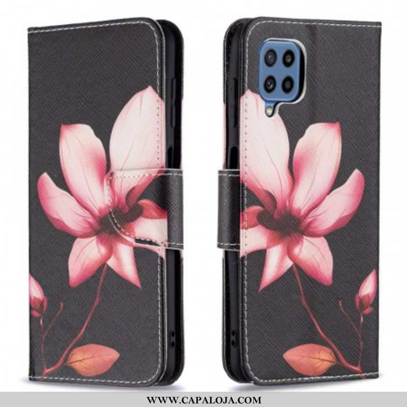 Capa De Couro Para Samsung Galaxy M32 Flor Rosa