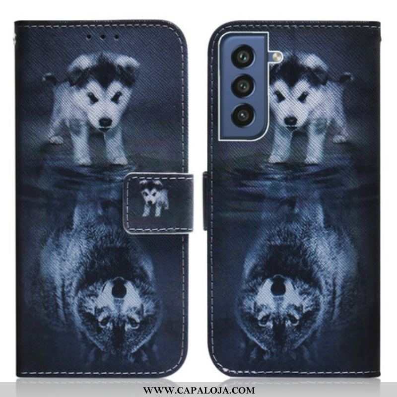 Capa De Couro Para Samsung Galaxy S21 FE Ernesto O Lobo