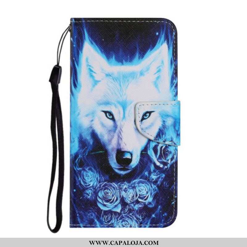 Capa De Couro Para Samsung Galaxy S21 FE Lobo Branco