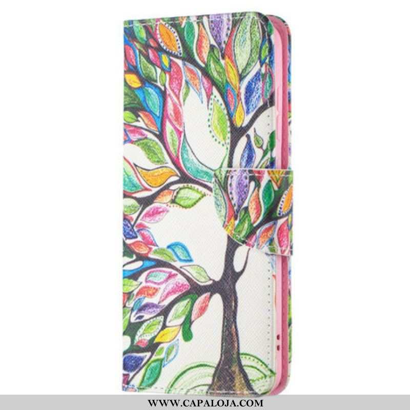 Capa De Couro Para Samsung Galaxy S21 FE Árvore Colorida