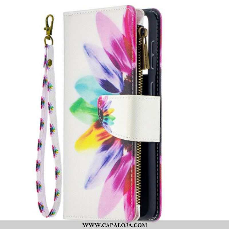 Capa De Couro Para Samsung Galaxy S21 Plus 5G Bolsa Flor Aquarela Com Zíper