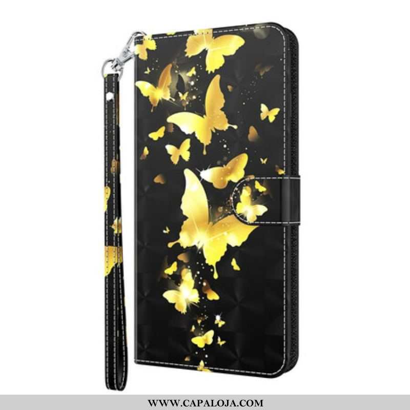 Capa De Couro Para Samsung Galaxy S21 Plus 5G Borboletas Amarelas