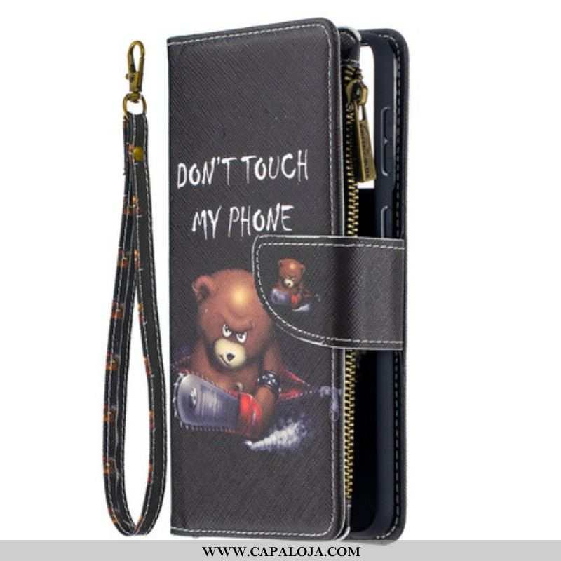 Capa De Couro Para Samsung Galaxy S21 Plus 5G Urso De Bolso Com Zíper