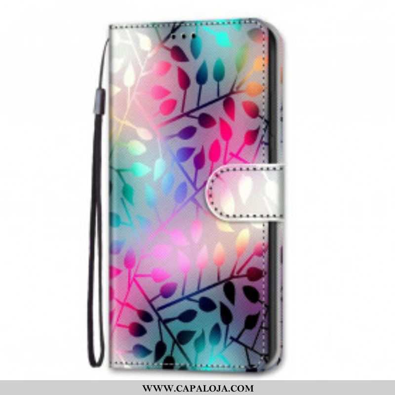 Capa De Couro Para Samsung Galaxy S21 Ultra 5G Folhas Neon