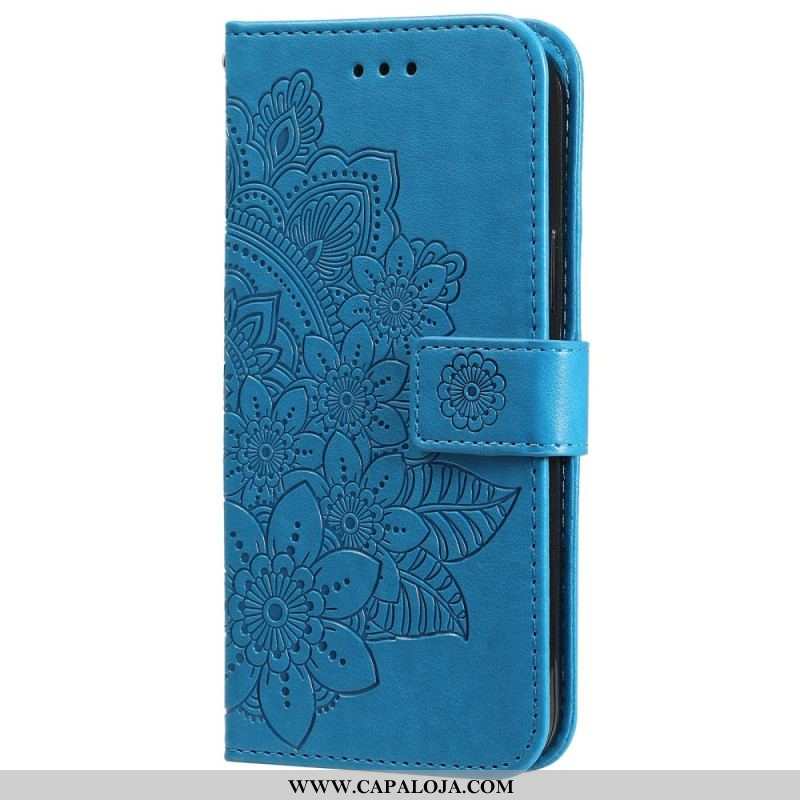 Capa De Couro Para Samsung Galaxy S22 Ultra 5G Flor Mandala