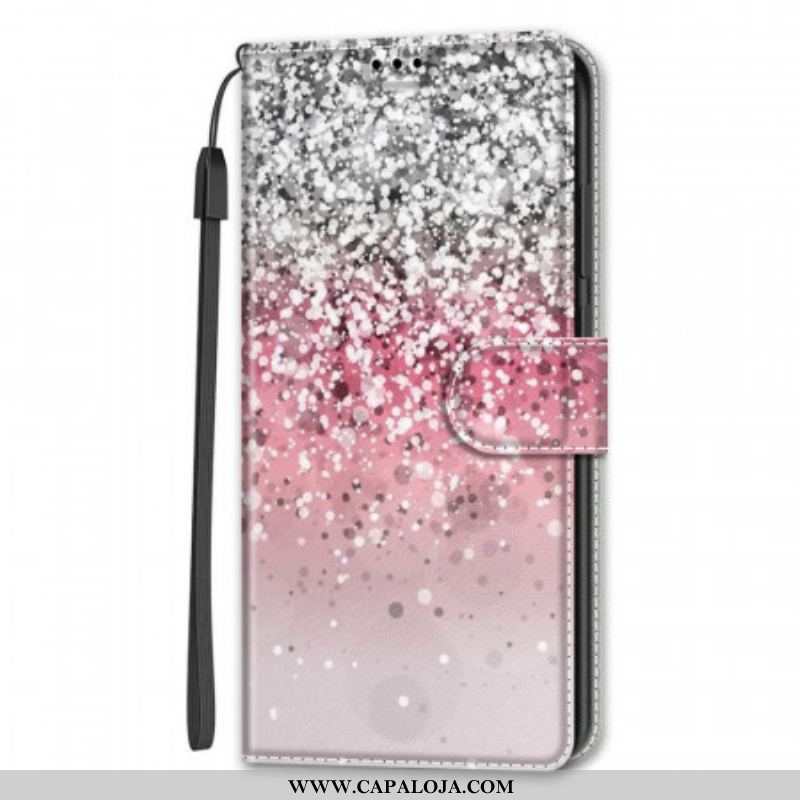 Capa De Couro Para Samsung Galaxy S22 Ultra 5G Lantejoulas Com Alça