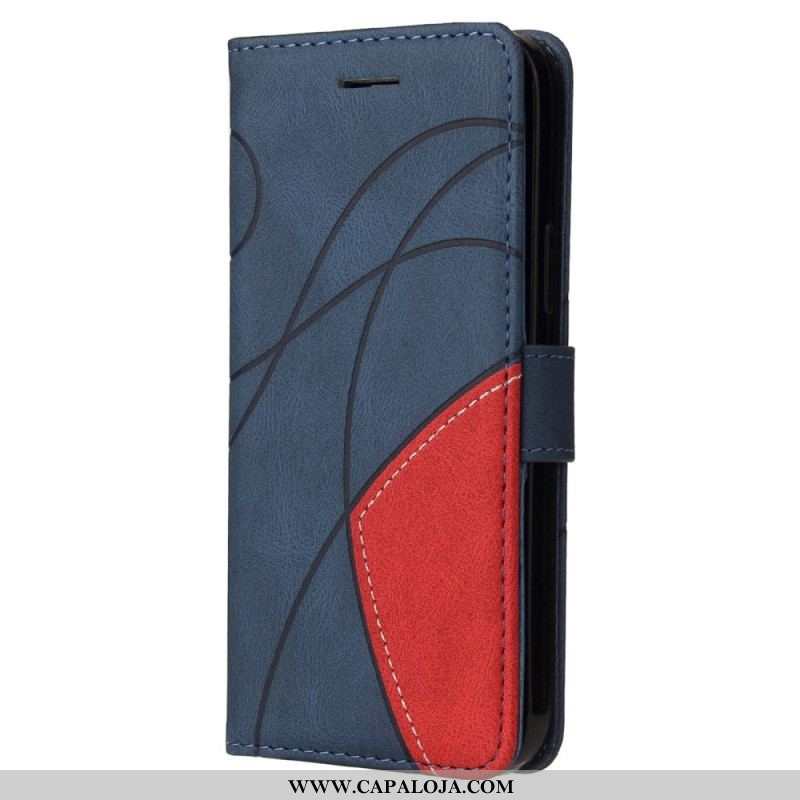 Capa De Couro Para Samsung Galaxy S23 5G De Cordão Correia De Dois Tons