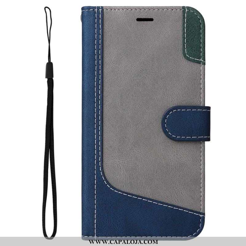 Capa De Couro Para Samsung Galaxy S23 5G Dois Tons Com Alça