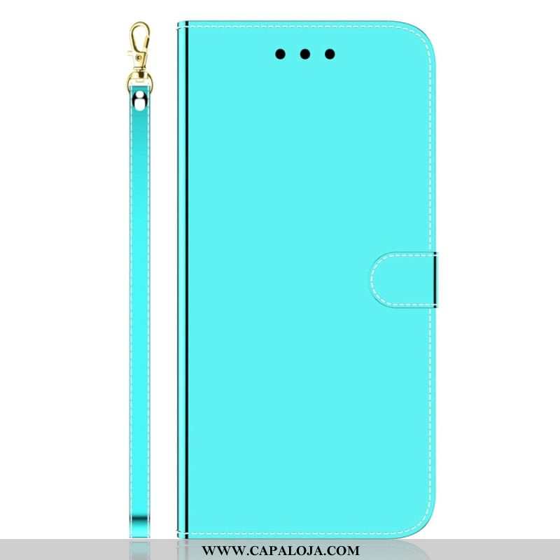 Capa De Couro Para Samsung Galaxy S23 5G Espelho E Cordão