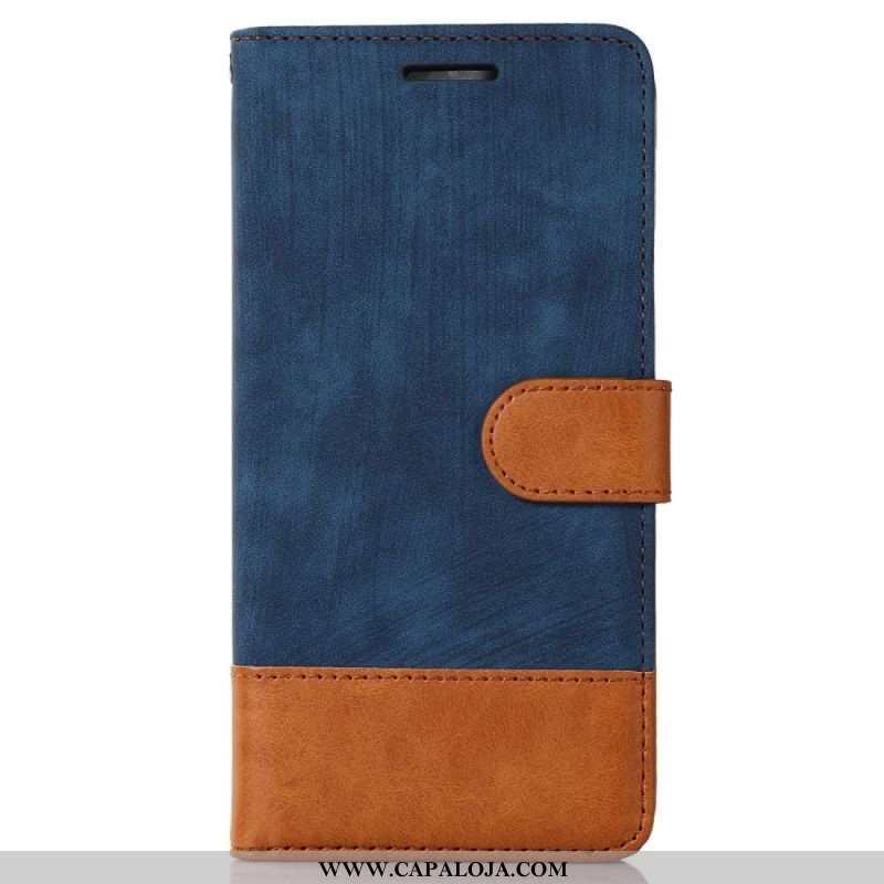 Capa De Couro Para Samsung Galaxy S23 5G Toque De Pele Bicolor