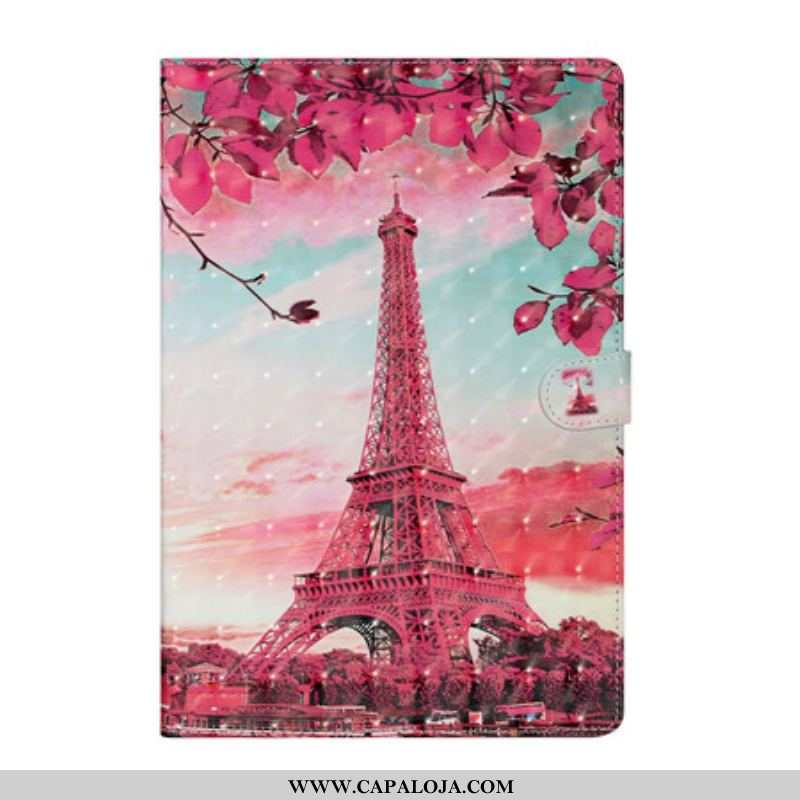 Capa De Couro Para Samsung Galaxy Tab S8 Plus / Tab S7 Plus Torre Eiffel Floral