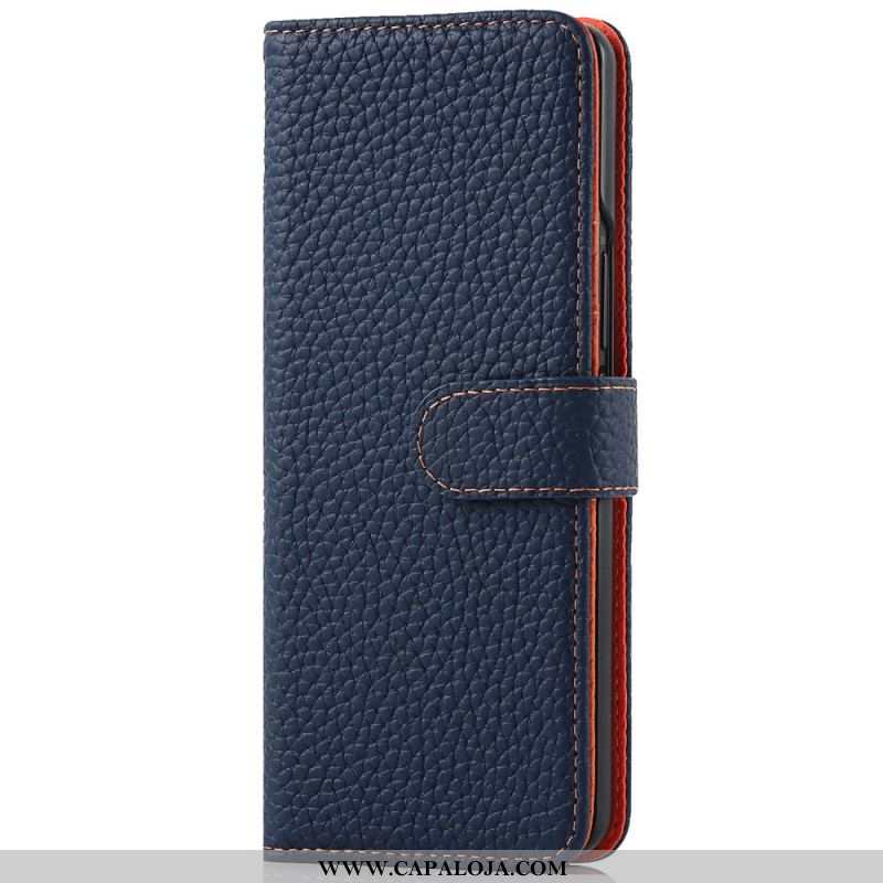 Capa De Couro Para Samsung Galaxy Z Fold 3 5G Porta-canetas De Couro De Lichia Genuíno