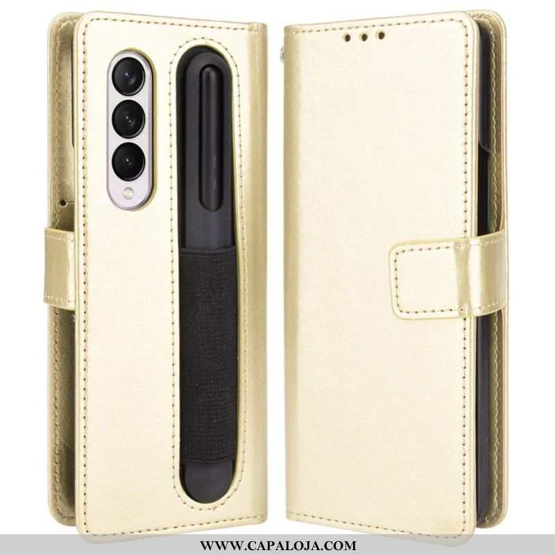 Capa De Couro Para Samsung Galaxy Z Fold 4 De Cordão Strappy Empresarial Retrô