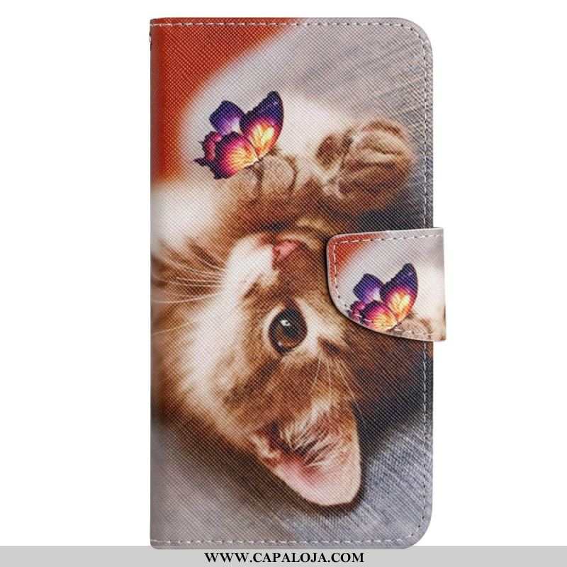 Capa De Couro Para Xiaomi 12T / 12T Pro Gatos Com Cordão