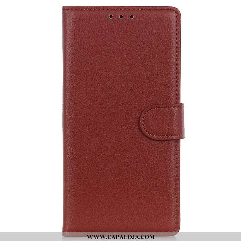 Capa De Couro Para iPhone 14 Tradicionalmente Lichia