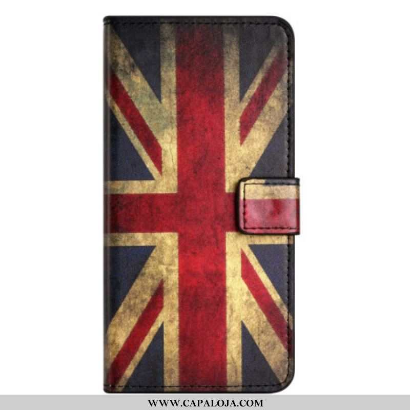 Capa De Couro Para iPhone 15 Bandeira Inglesa Vintage