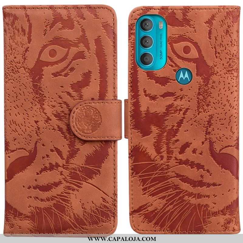 Capa Em Pele Para Moto G71 5G Estampa Cara De Tigre