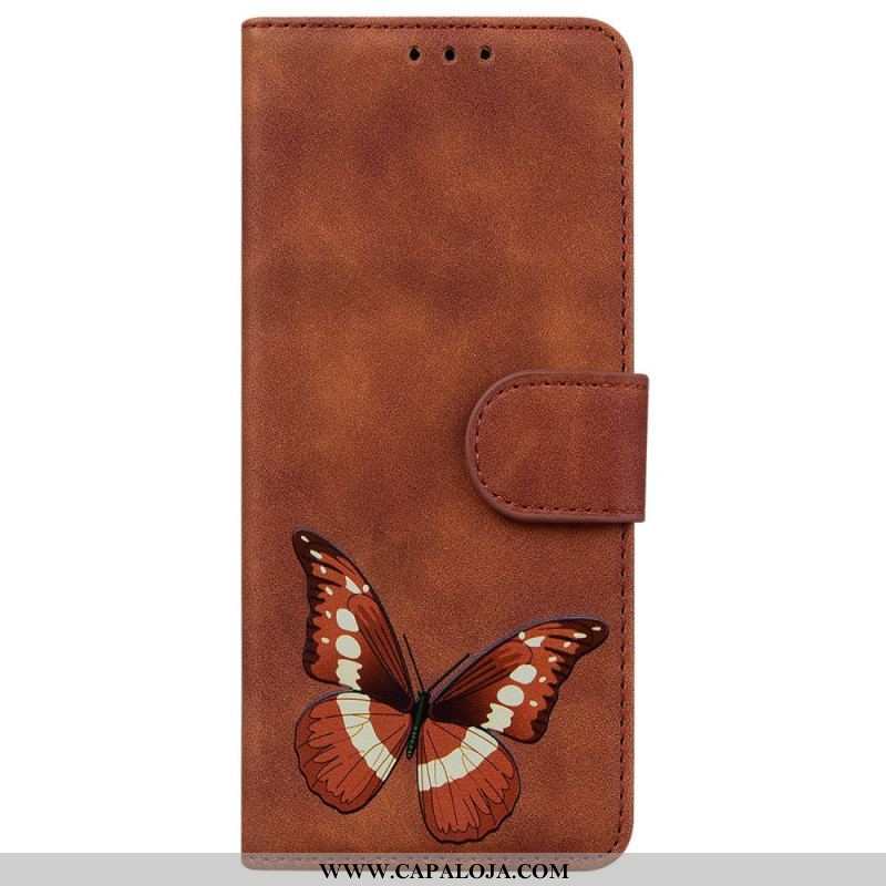 Capa Em Pele Para Moto G73 5G Desenho De Borboleta