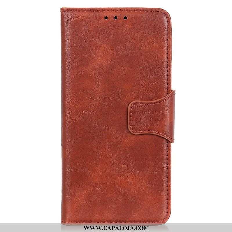 Capa Em Pele Para Moto G73 5G Fecho Reversível De Couro Rachado